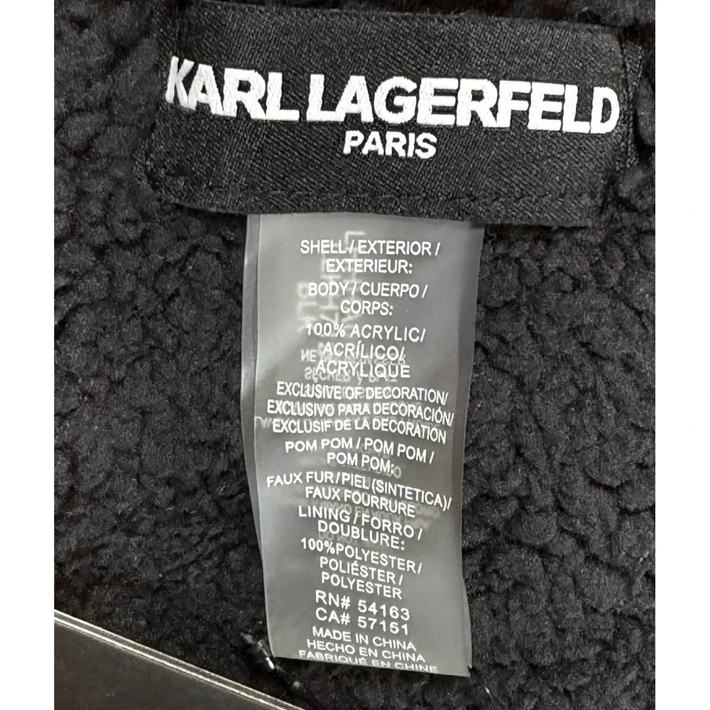 Karl Lagerfeld Paris Women's Apres Ski Faux Fur Pom Pom Beanie Black Winter Hat